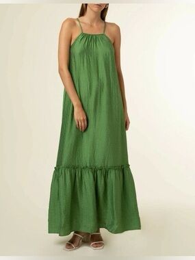 FRNCH Paris Lena Maxi Dress Green Tiered Spaghetti Straps Size Medium